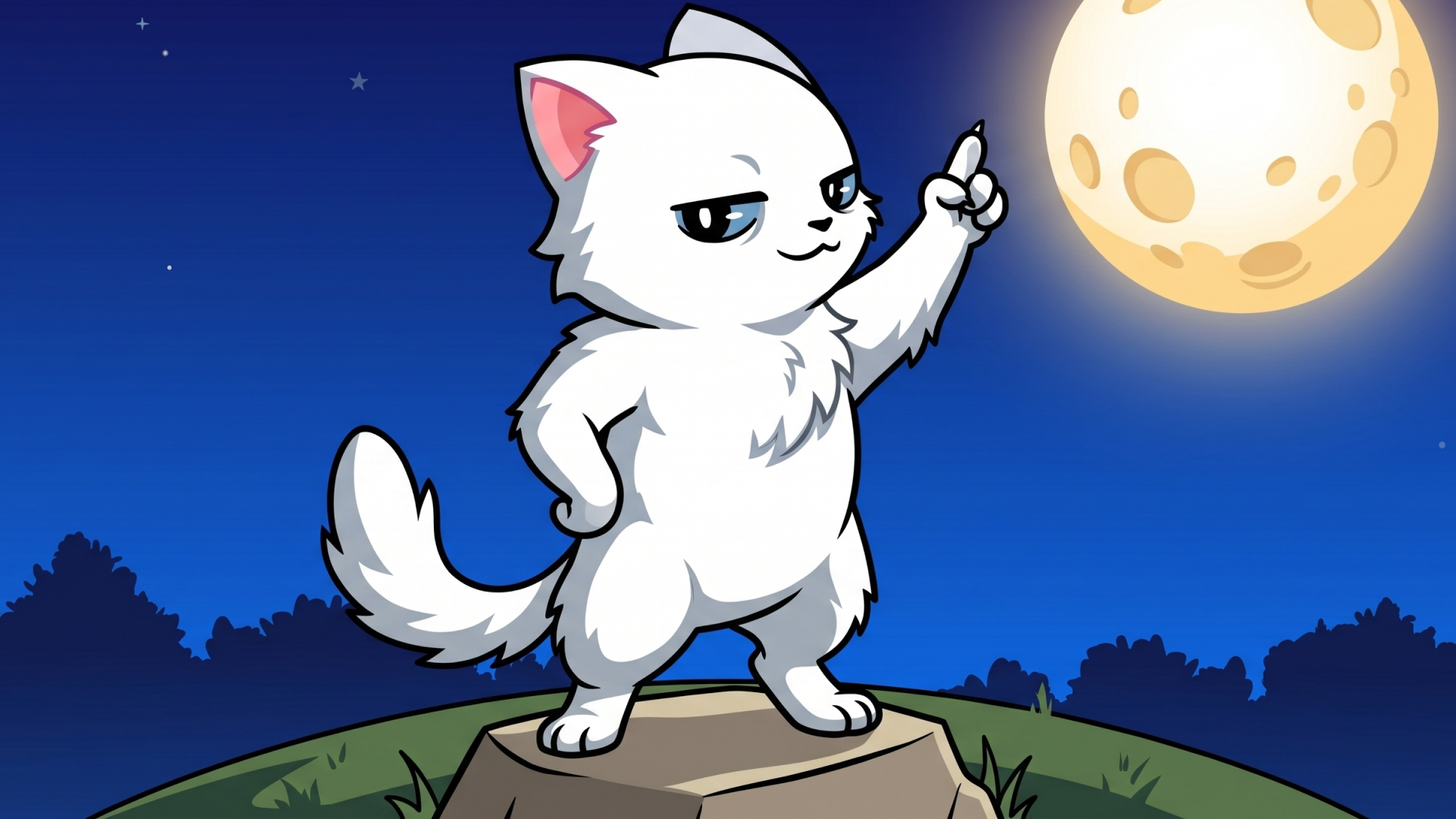 Moony points at the moon